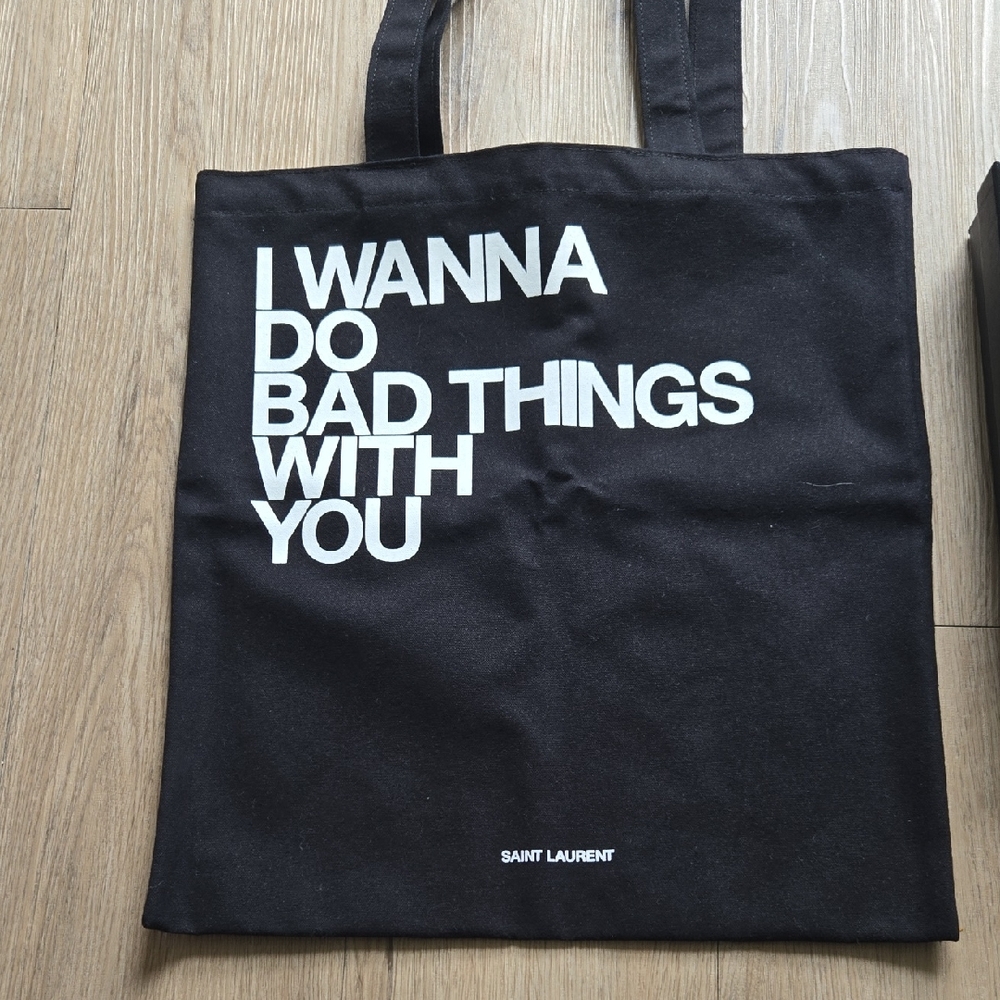 Saint Laurent Black Tote with White Text